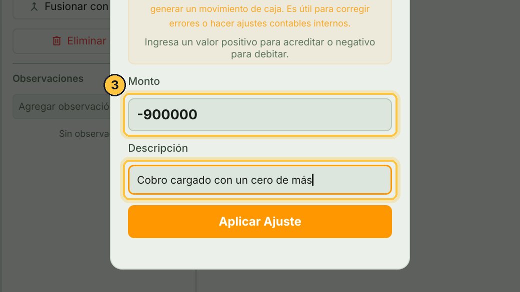 Un monto negativo le resta saldo a favor. Escribe menos novecientos mil, y el motivo.