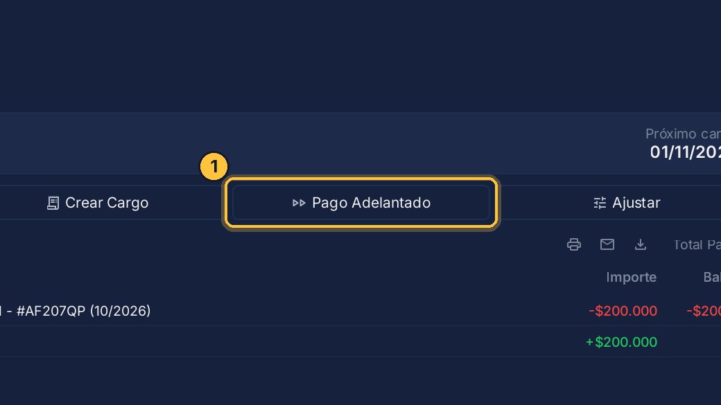 Haz clic en Pago Adelantado y, con el botón más, elige cuántos meses paga: por ejemplo, dos.