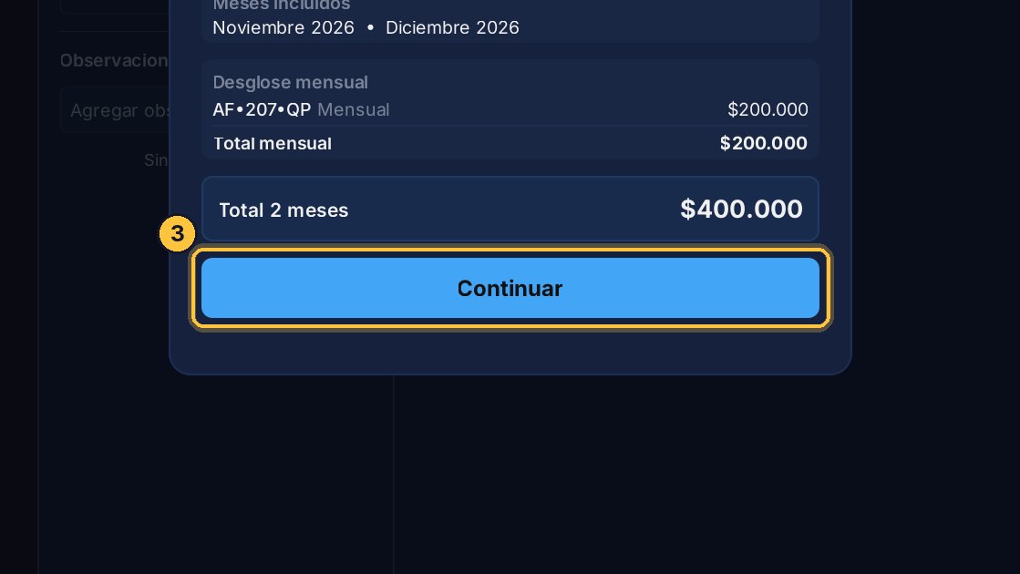Haz clic en Continuar, elige la forma de pago y el comprobante, como en cualquier cobro, y haz clic en Registrar Pago.
