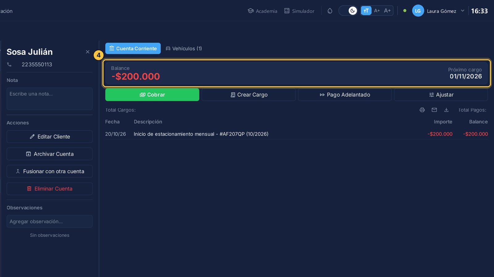 La cuota de cada mes la carga el sistema solo, en la fecha de Próximo cargo. Y si ese día la computadora estaba apagada, la carga al abrir el programa.