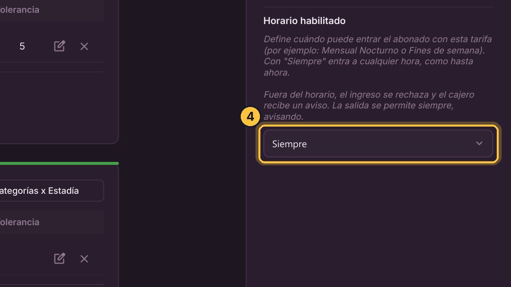 En Horario habilitado, cambia Siempre por Por días y horarios.