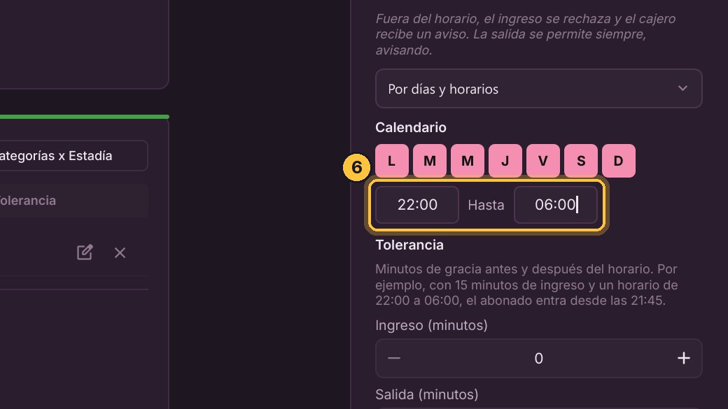 Escribe el horario: desde las veintidós, hasta las seis. Puede pasar la medianoche.