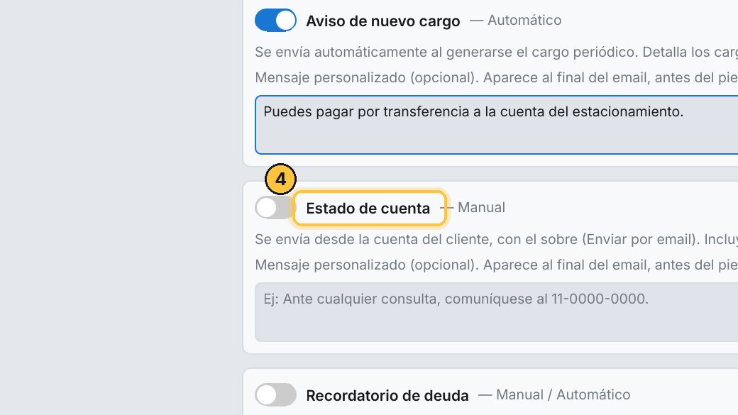 El estado de cuenta es manual: lo mandas tú, con el sobre, desde la cuenta del cliente.
