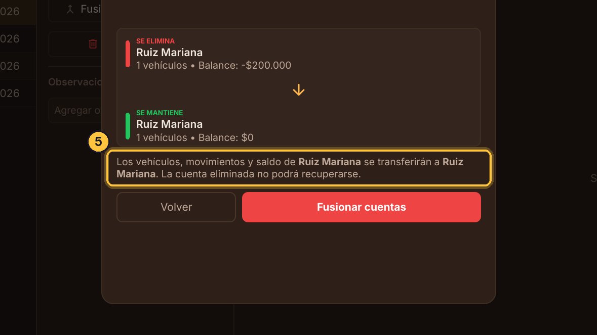 Sus vehículos, sus movimientos y su saldo pasan a la cuenta que se mantiene.