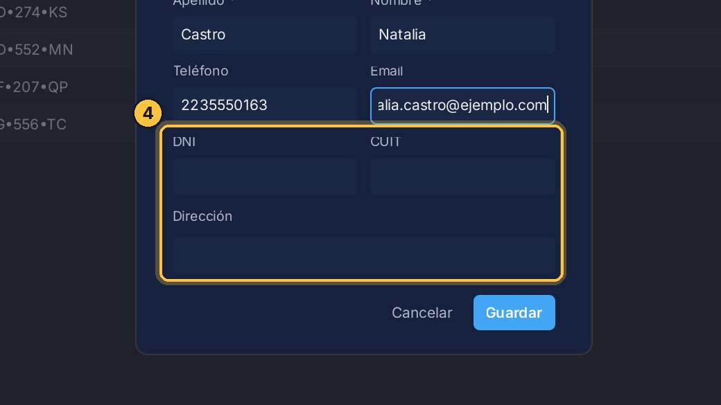 El DNI, el CUIT y la dirección son opcionales. Haz clic en Guardar.