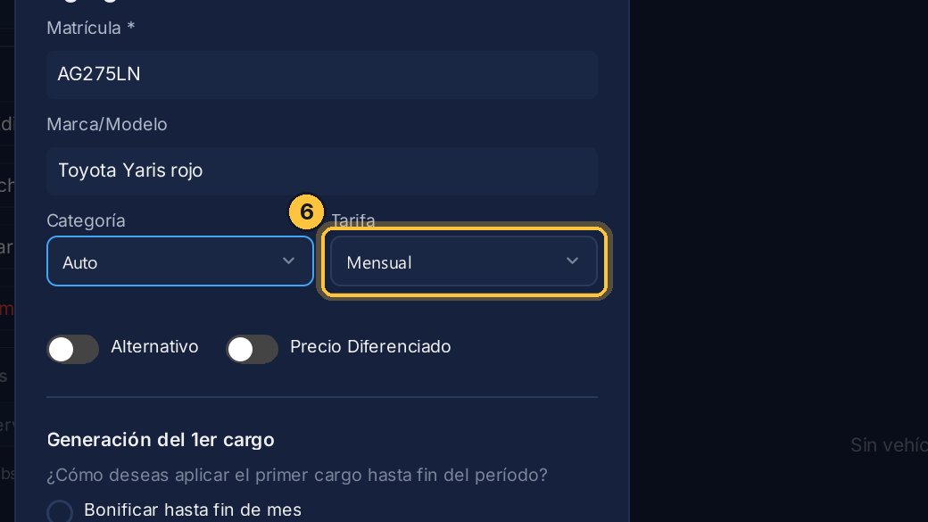 En Tarifa va la tarifa de abonado; en esta configuración de ejemplo hay una sola, Mensual. Con la categoría, el Tarifario dice cuánto paga por mes.