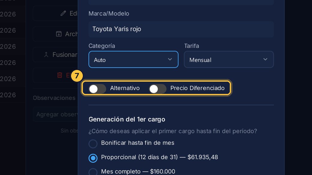 Alternativo, si es un segundo vehículo que comparte el lugar y no paga aparte; y Precio Diferenciado, para ponerle un precio especial. Los vemos en otro video.