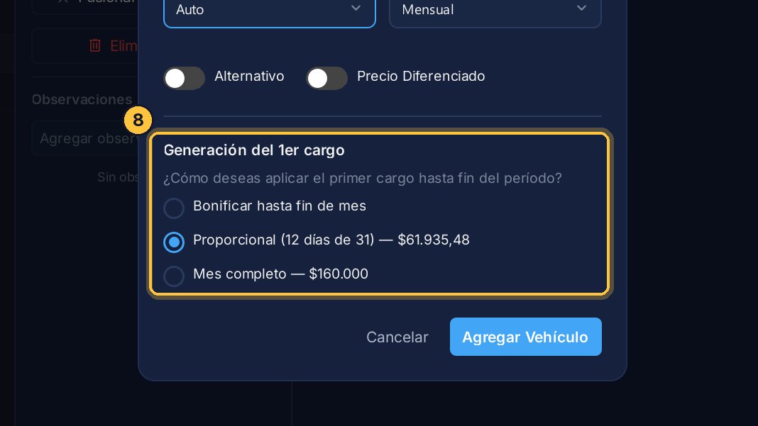 Abajo eliges qué pasa con el cargo de este mes. Los que siguen, los carga el sistema solo.