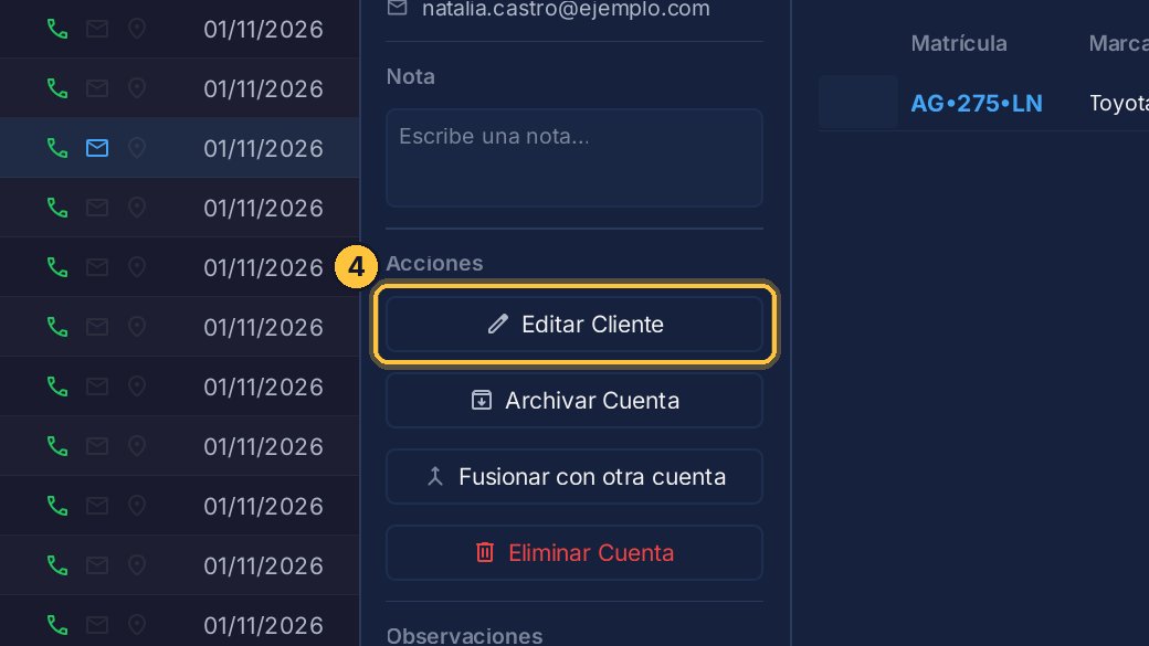 Para cambiar los datos de Natalia, haz clic en Editar Cliente.
