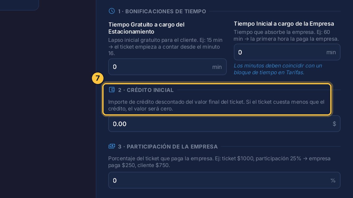 Crédito inicial: un monto fijo que se descuenta del ticket.