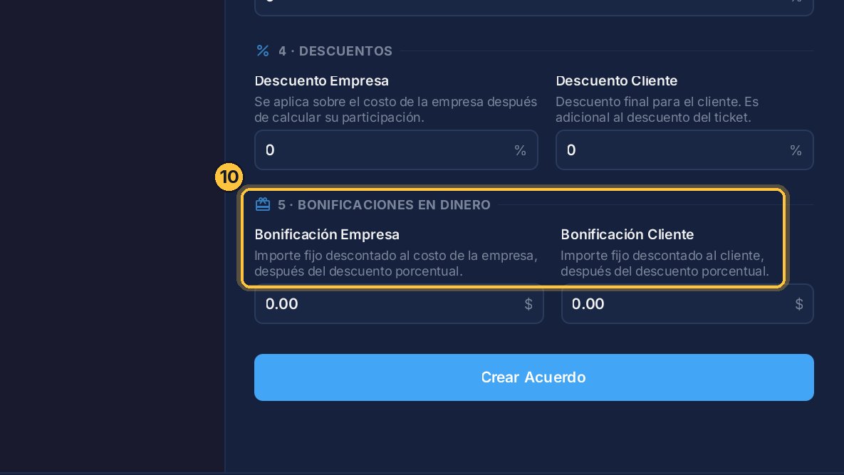 Y bonificaciones en dinero: montos fijos que se restan, también a la empresa o al cliente.