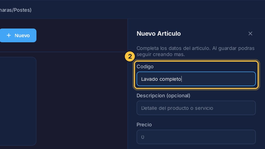 En Código, escribe el nombre del artículo: es lo que el cajero va a ver en la lista.