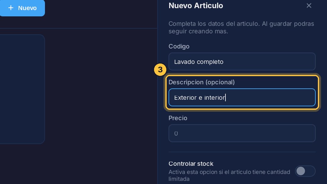 En Descripción, si quieres, un detalle que lo aclare, por ejemplo qué incluye.