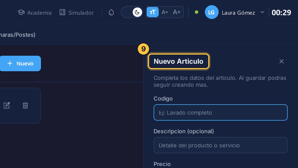 Se crea al instante, y el panel queda abierto, para cargar el siguiente.