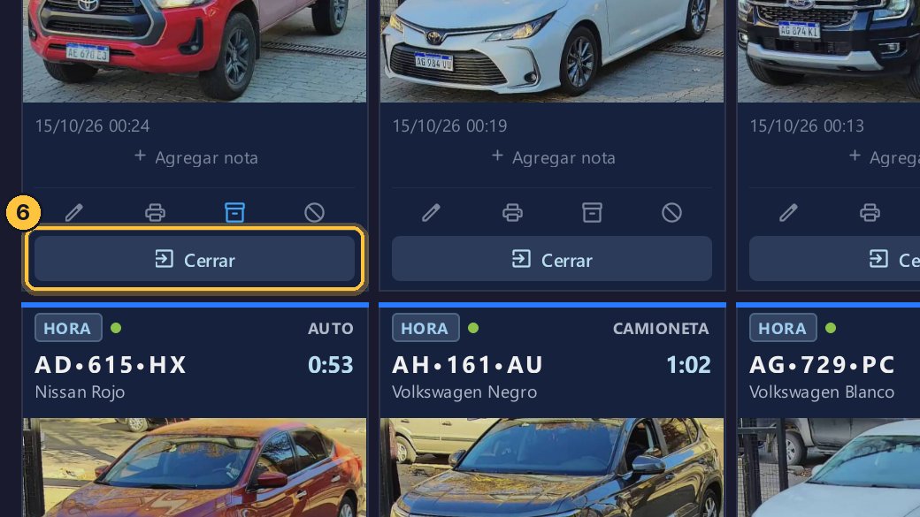Haz clic en Cerrar, como para cobrar: el lavado se suma al estacionamiento.