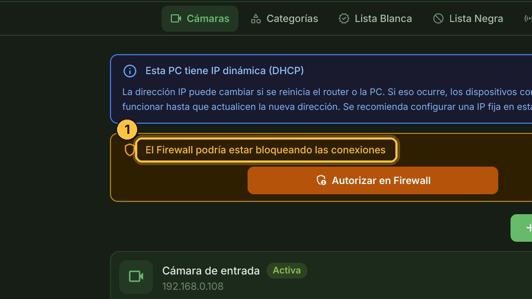 El Firewall es la protección de Windows. Si no tiene permiso para TicketControl, no deja pasar lo que envían la terminal, la pantalla, las cámaras o los postes.