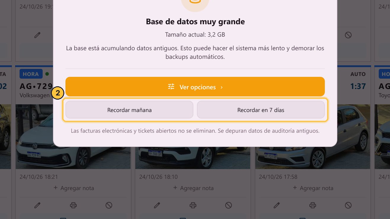 Si eres administrador, puedes pedir que te lo recuerde más adelante: mañana, o en siete días. Cuanto más grande la base, menos tiempo te deja posponerlo.