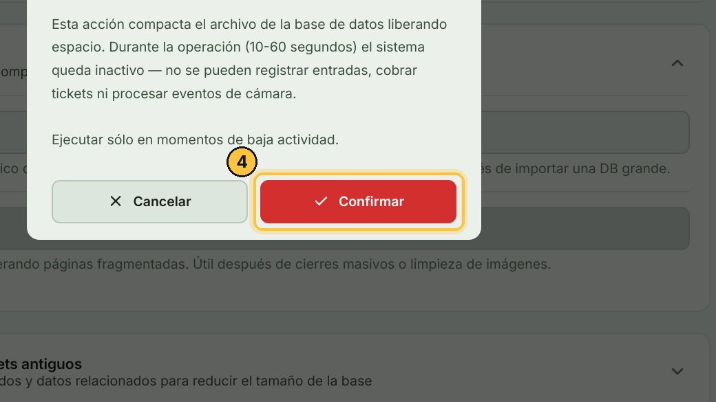 Mientras dura, unos segundos, no se puede registrar ni cobrar: hazlo cuando no haya movimiento. Confirma.