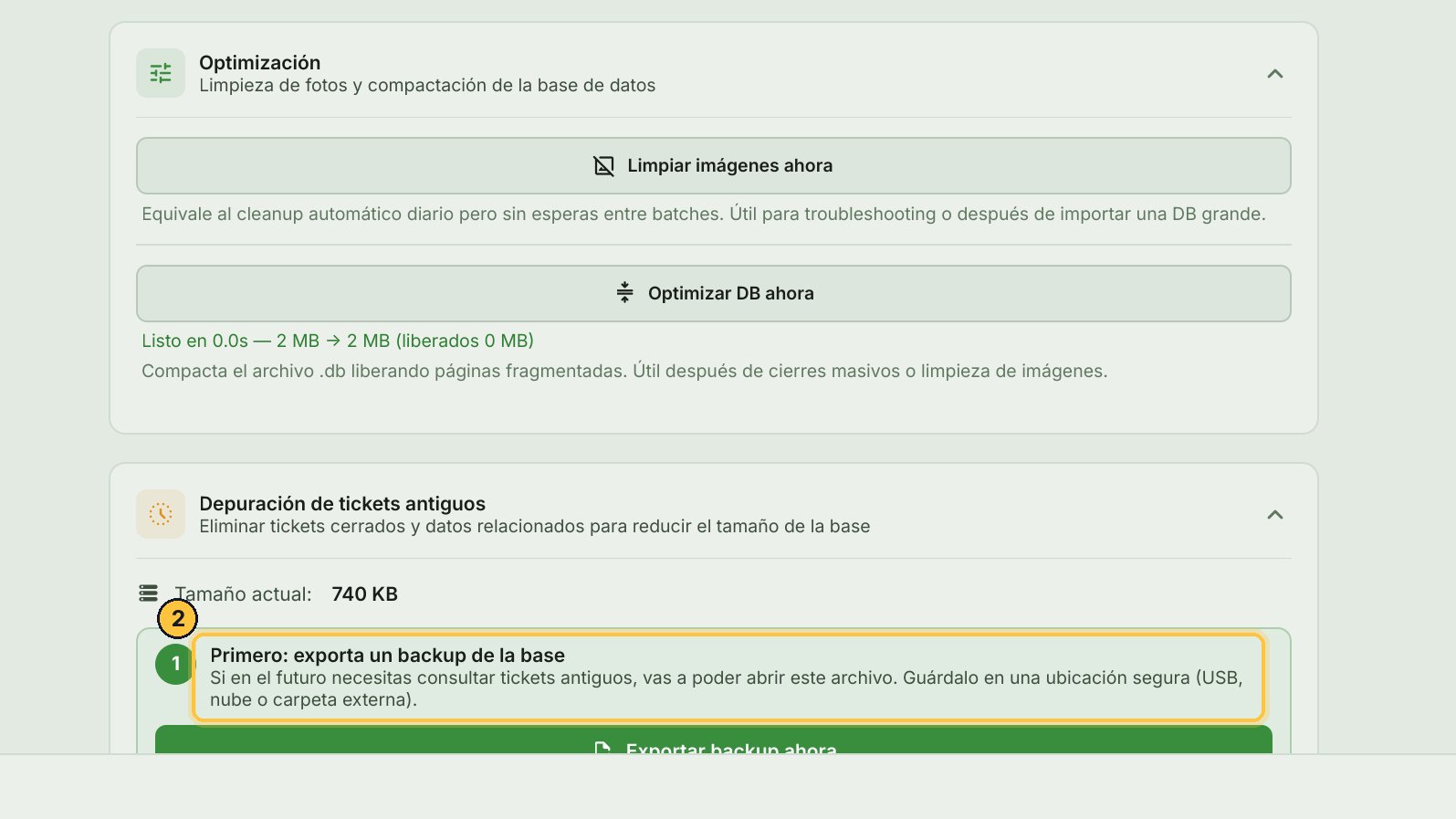 Antes te pide guardar un respaldo, por si alguna vez necesitas consultar un ticket viejo. Las facturas electrónicas no se borran nunca.