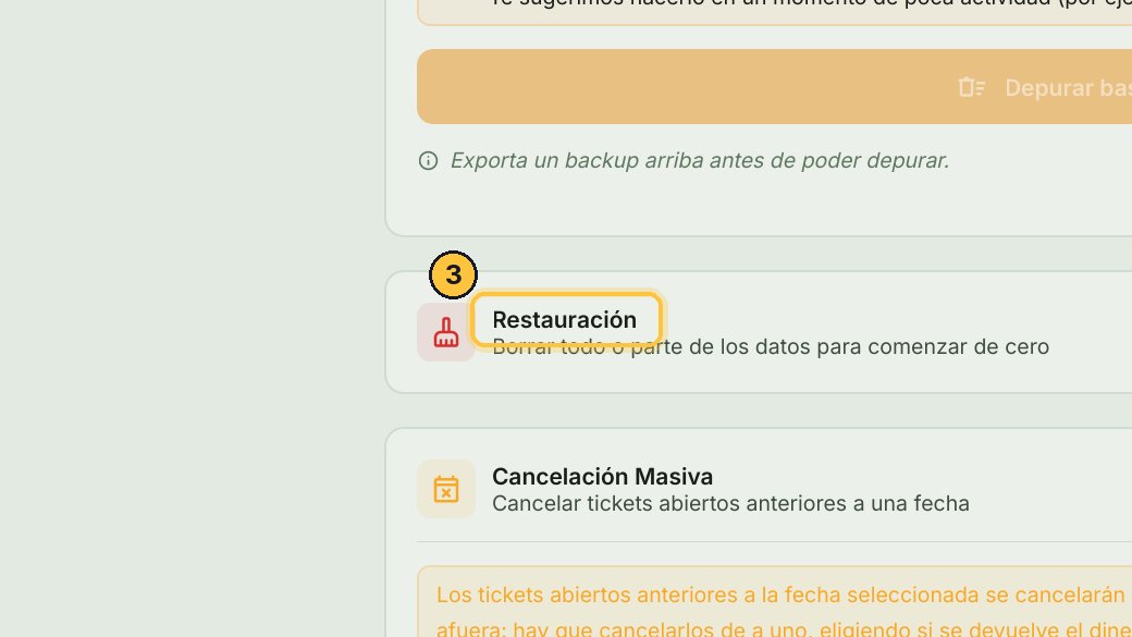 Y la Restauración, más arriba, borra todo o parte de los datos para empezar de cero: úsala con mucho cuidado.