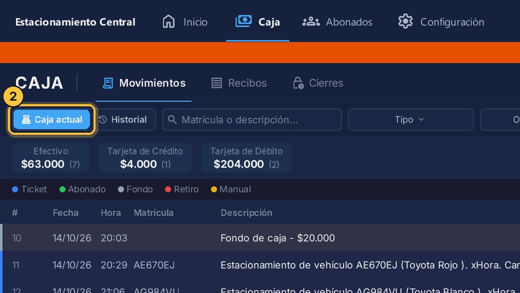 Arriba, Caja actual: los movimientos del turno en curso, el de Martín.