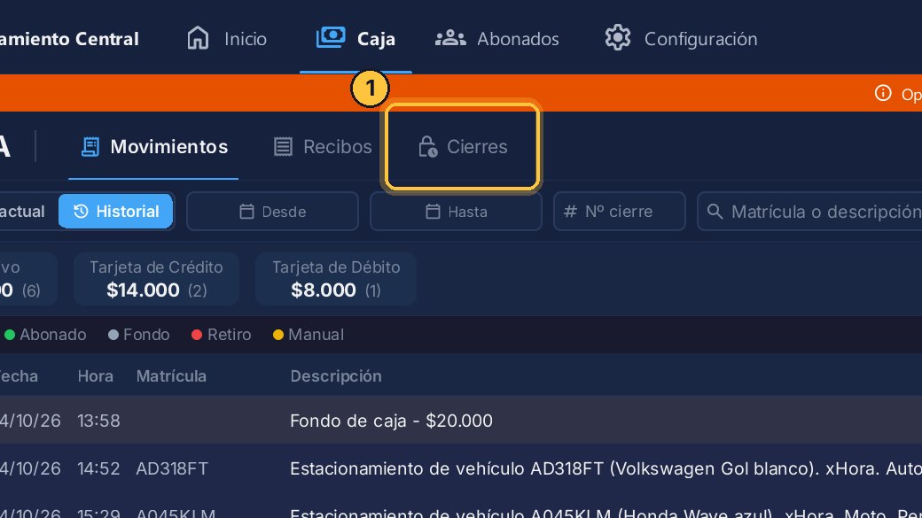 Abre la pestaña Cierres.