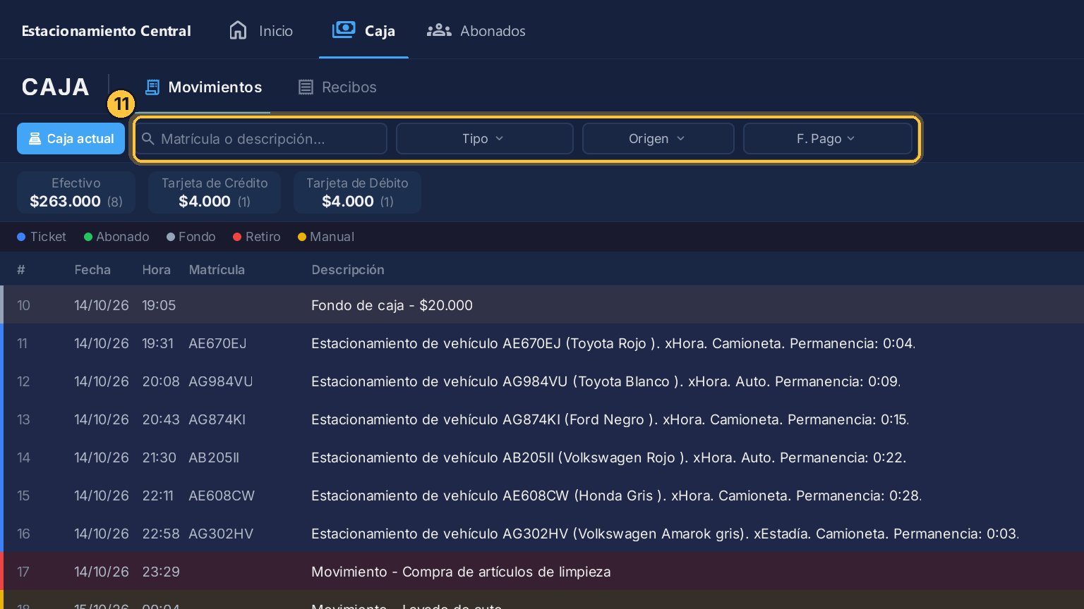 También puedes filtrar por origen o por forma de pago, y buscar por matrícula o por descripción.
