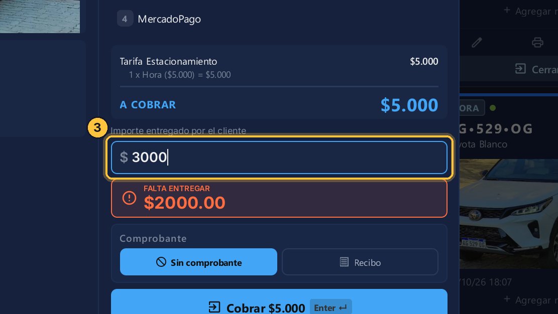 Ahora la ventana de cobro te pide cuánto entrega el cliente. Prueba con un importe que no alcanza: tres mil.
