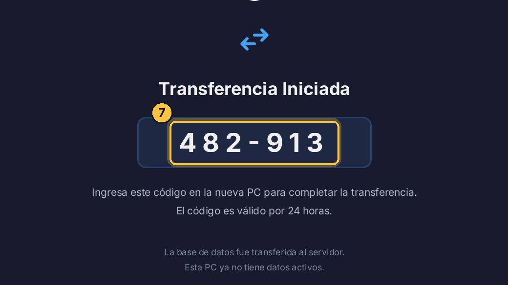 Se suben tus datos y tu licencia: puede tardar unos minutos. Al terminar, aparece un código de seis números. Anótalo: lo vas a escribir en la computadora nueva.