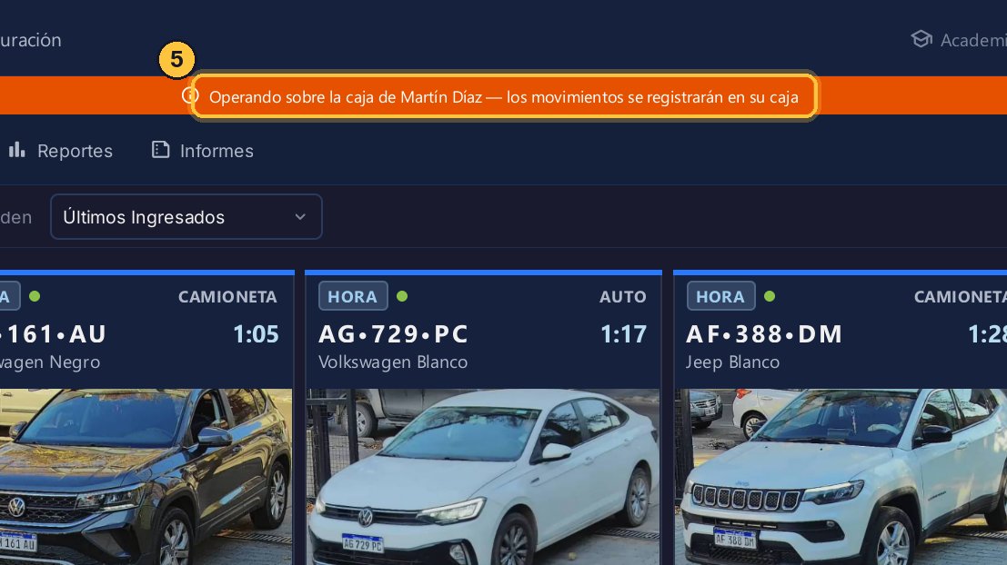 Esta vez la caja no se cierra. El aviso lo dice: está operando sobre la caja de Martín, y lo que cobre queda registrado en esa caja.
