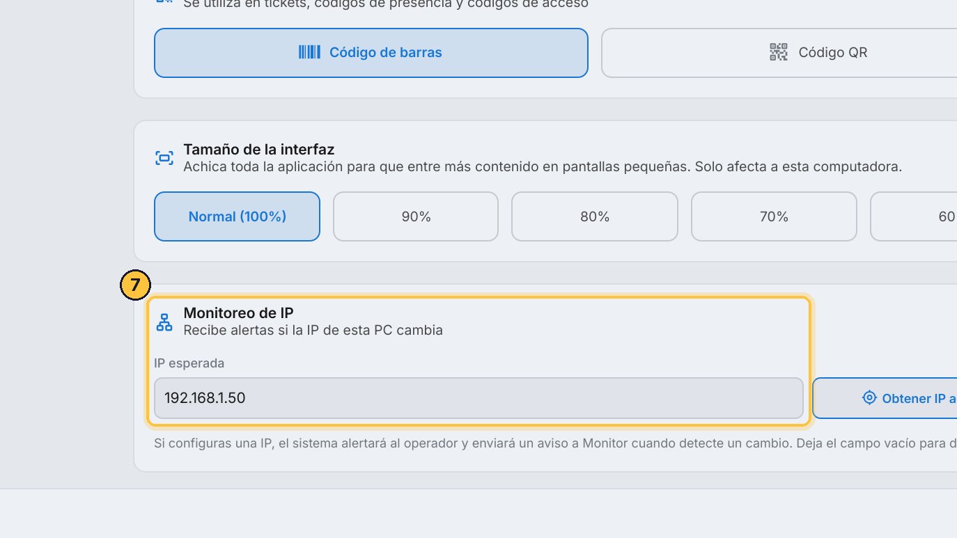 Aquí está la IP esperada: la fija de esta computadora. Si la actual es otra, aparece el aviso.