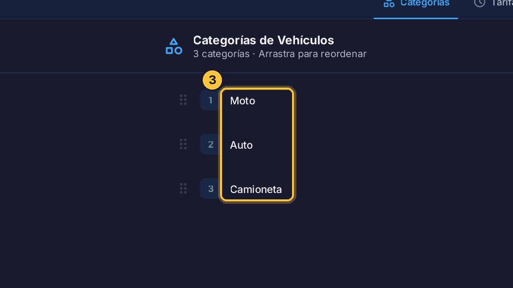 Moto, auto y camioneta. Cada ticket lleva su categoría, igual que cada vehículo de un abonado, y cada categoría tiene sus precios.