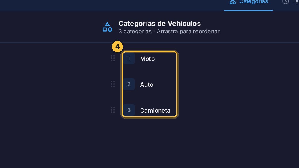 El número de cada una es su tecla: con ella la elige el cajero al registrar un ingreso. Uno, moto; dos, auto; tres, camioneta.
