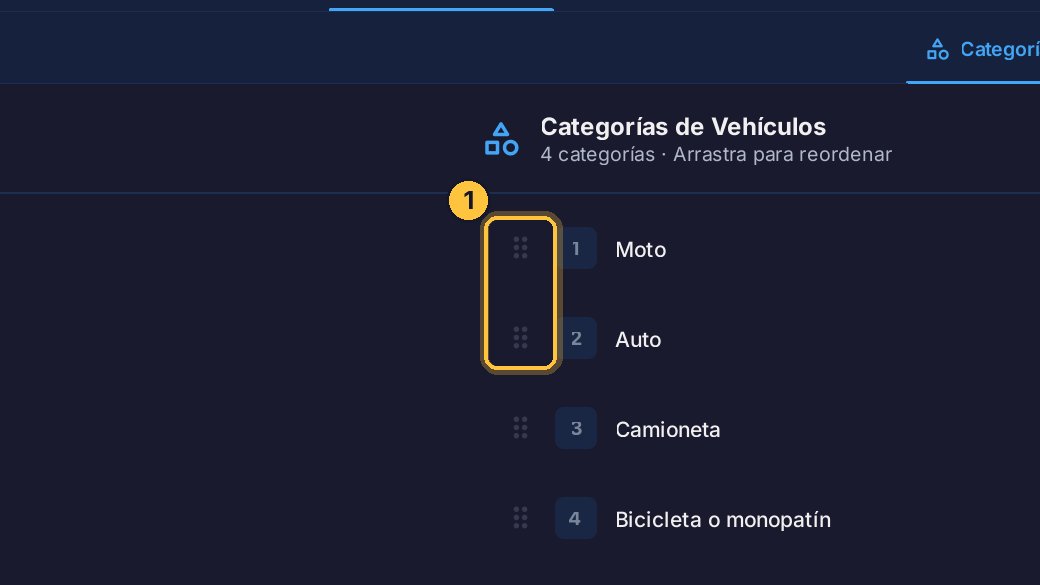 Arrastra desde estos puntos para cambiar el orden. Por ejemplo, sube Auto al primer lugar.