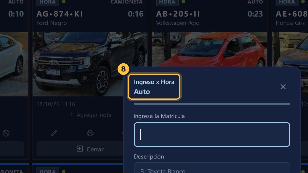 Se abre el ingreso de un auto: con el nuevo orden, la tecla uno es Auto.