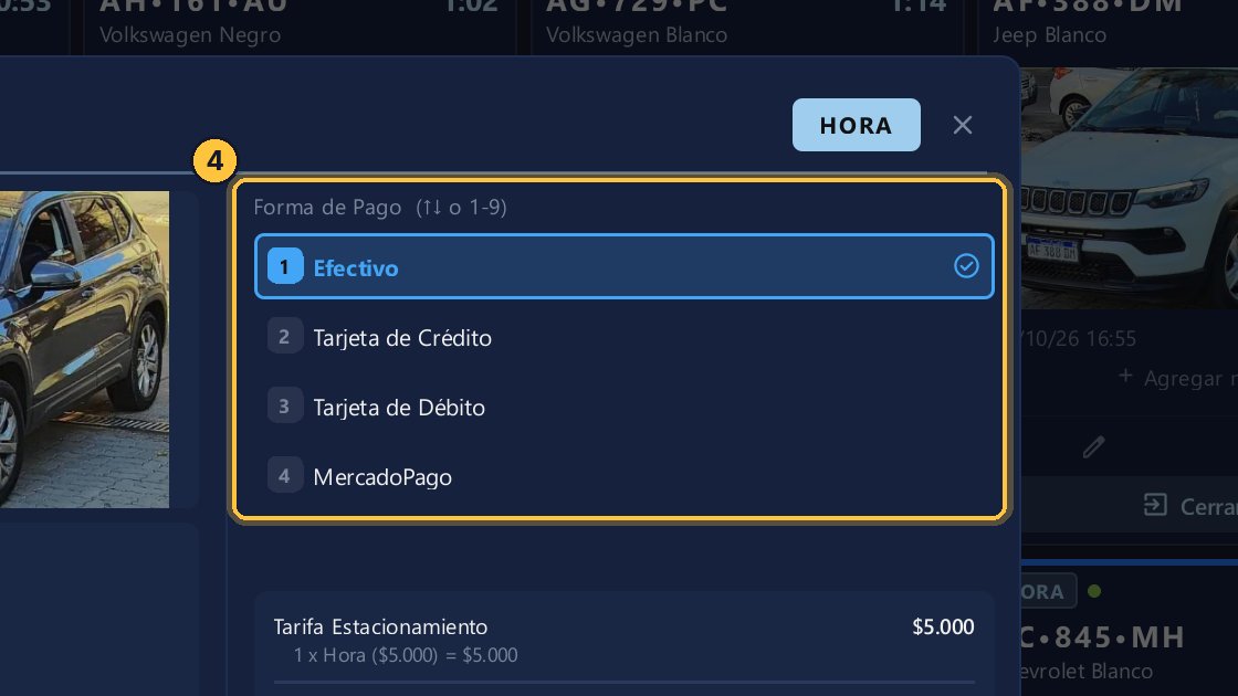 Arriba eliges la forma de pago: con un clic, con las flechas, o con el número que tiene al lado.