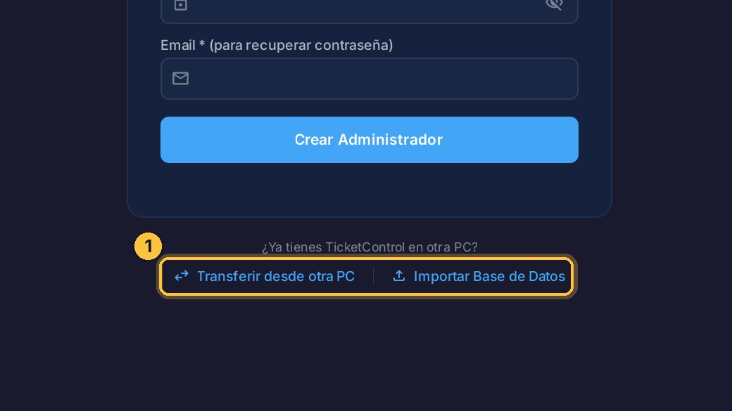 Si ya usabas TicketControl en otra computadora, aquí abajo puedes traer tus datos. Eso lo vemos en otro video.