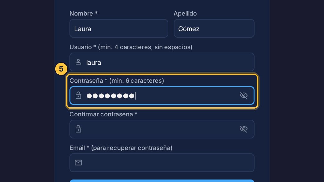 Crea una contraseña de al menos seis caracteres.