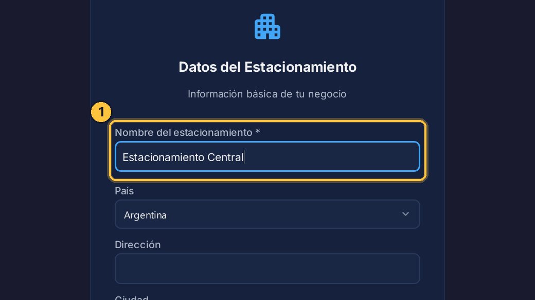 Escribe el nombre de tu estacionamiento.