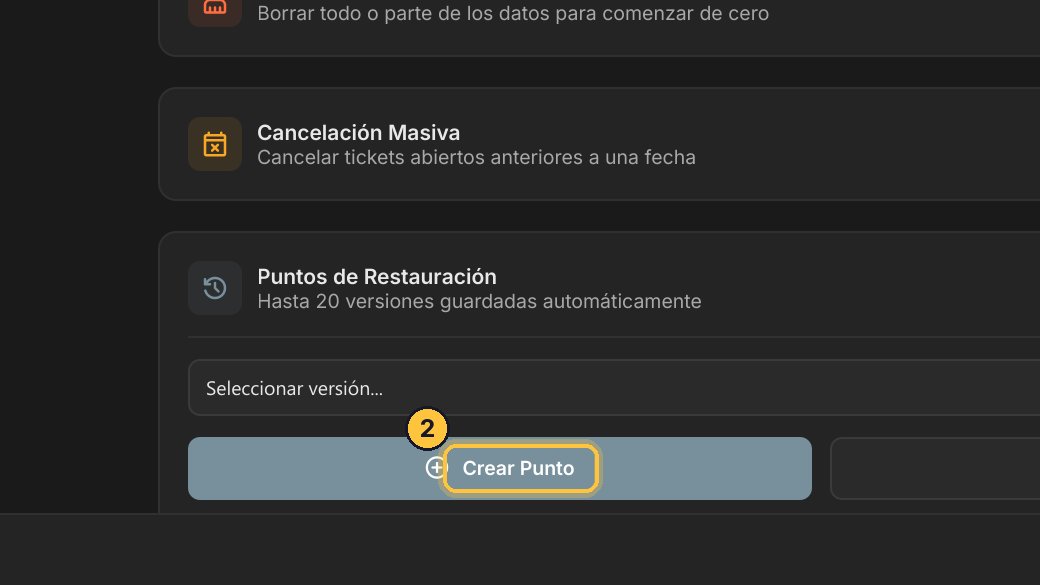 Antes de un cambio grande, crea un punto con Crear Punto.