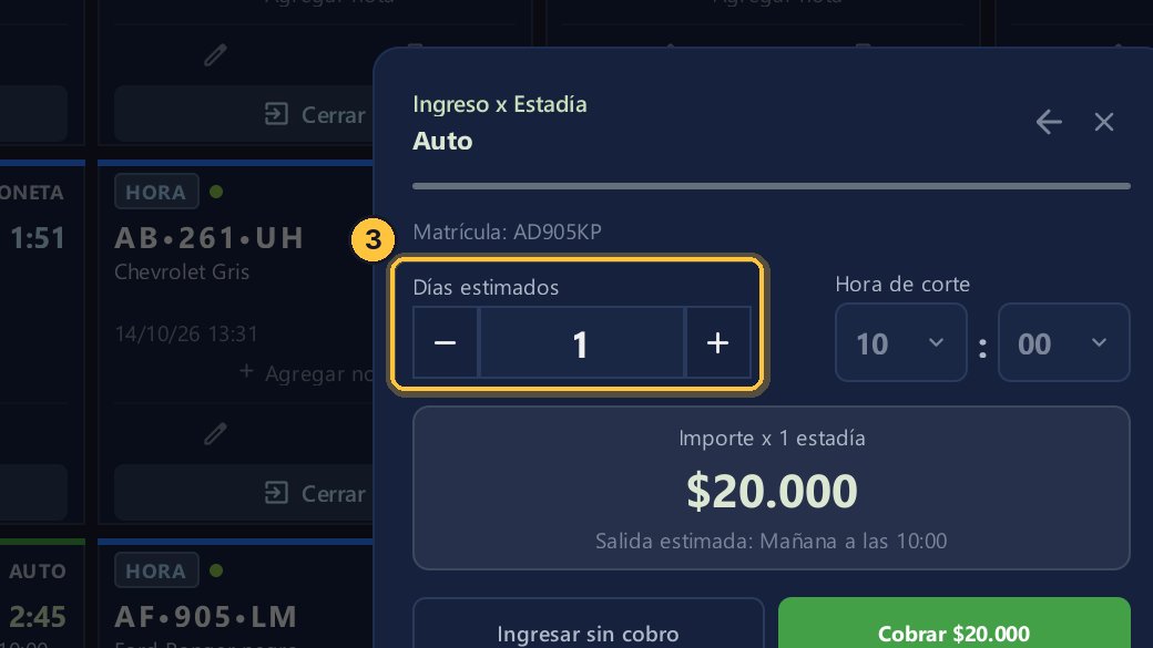 Primero, cuántos días se queda. El precio puede cambiar según la cantidad de días: eso se define en el Tarifario.