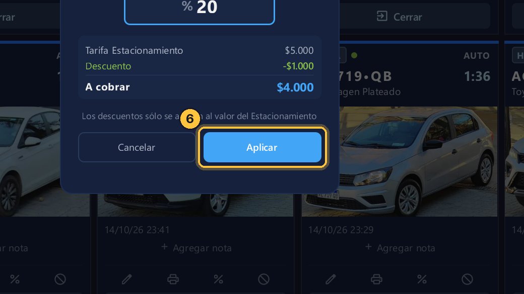 Aplica. El descuento queda guardado en el ticket.