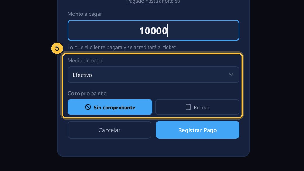 Aquí eliges con qué paga, y si le das un recibo.