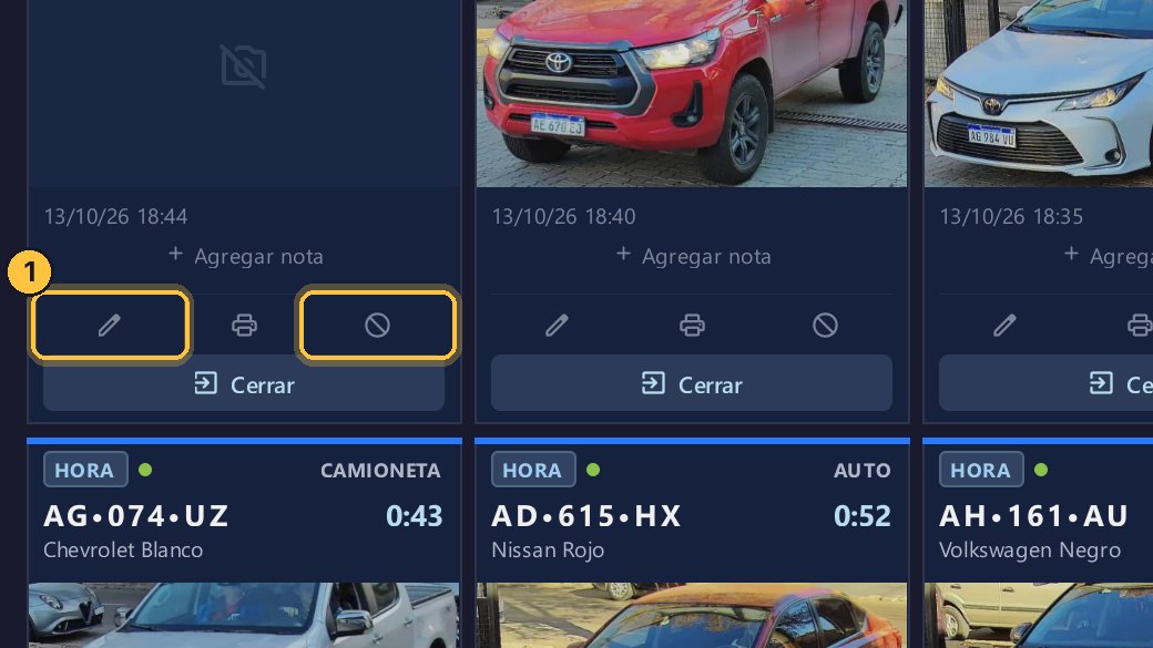 En cada tarjeta, el lápiz corrige el ticket, y el círculo tachado lo cancela.