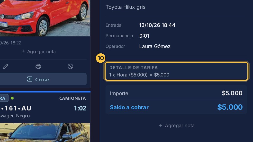 Ahí está: la tarifa de camioneta, cinco mil por hora. Como auto habrían sido cuatro mil.
