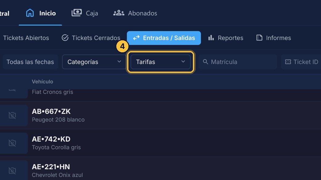 Al lado, Tarifas hace lo mismo con el tipo de tarifa: por hora o por estadía.