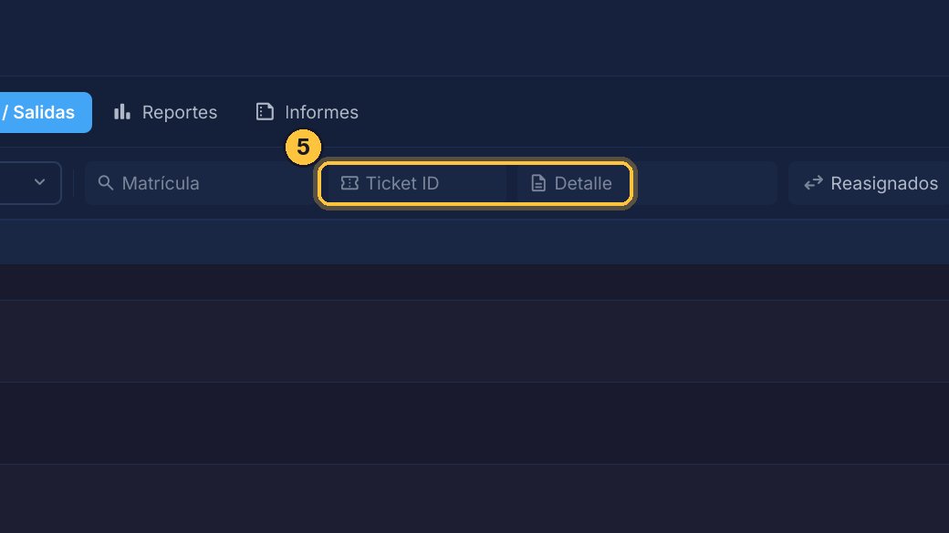Además de la matrícula, puedes buscar por número de ticket, o por una palabra del detalle.
