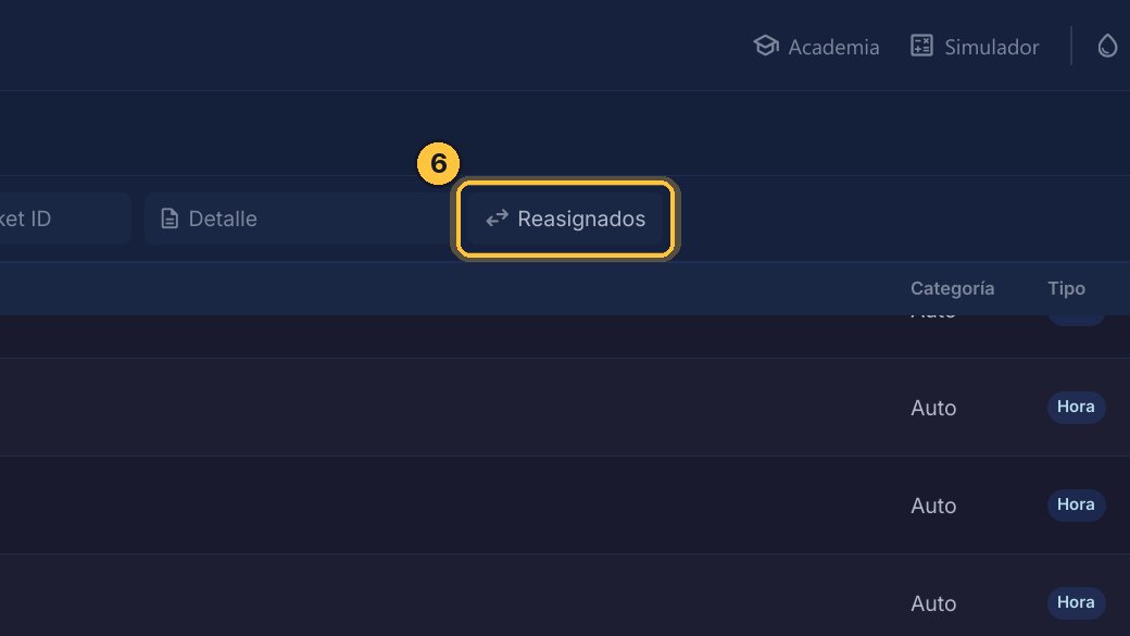 Y Reasignados muestra solo los movimientos que se reasignaron. Lo vemos en los videos Reasignar un ingreso de cámara y Salidas pendientes y reasignaciones.