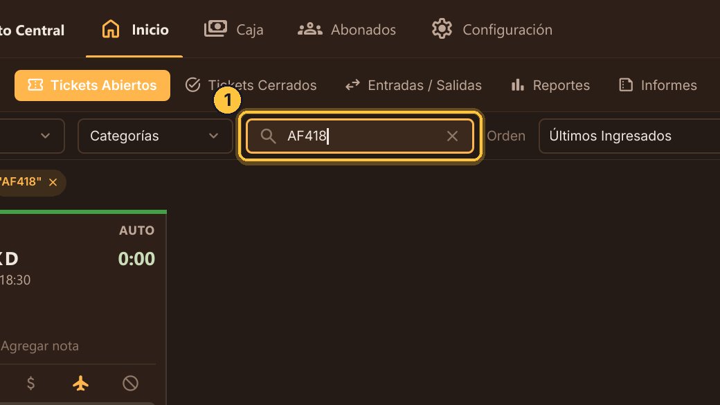 Para encontrar el ticket rápido, escribe su matrícula en el filtro.