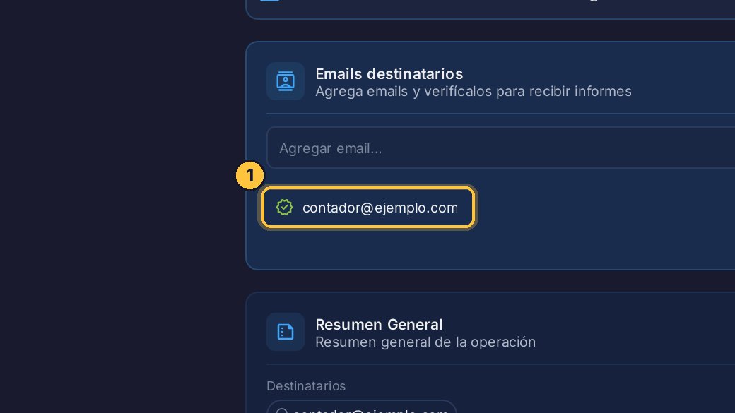 Esta es la lista de emails. Ya hay uno, el del contador, verificado.